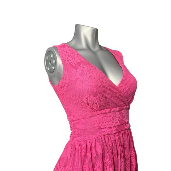 Newport News Women's Pink Lace Fit Flare Dress Empire Waist Size 6P Magenta - Picture 8 of 9